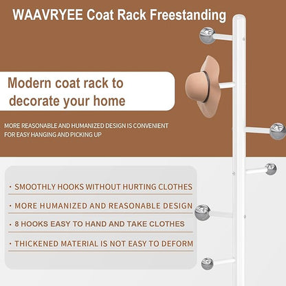 Modern Metal Coat Rack Stand, Coat Rack Freestanding with Natural Marble Base,Sturdy Heavy Duty Coat Racks with 8 Hooks, White Coat Hall Tree Stand for Entryway, Office