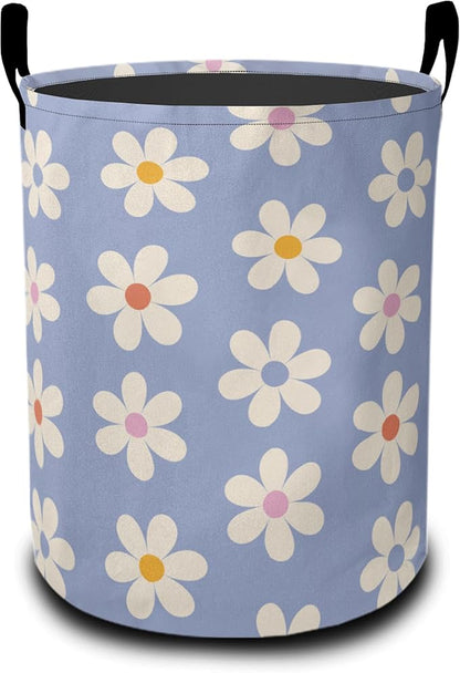 Laundry Basket-Groovy Daisy Flowers Foldable Waterproof Oxford Cloth Funny Tote Bag Laundry Hamper Clothes Storage Bucket Organizer For Bathroom/Laundry Storage/Bedroom Storage Basket