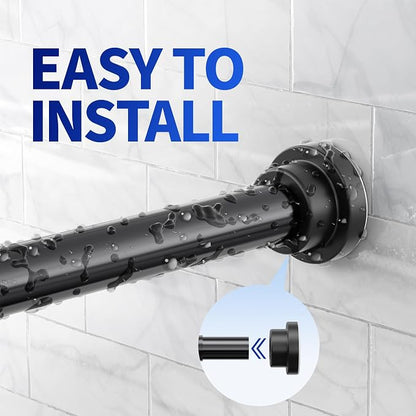 Mcrbeay Shower Curtain Rod, 1" Diameter Heavy Duty Tension Shower Rod, Non Slip Adjustable 28-46 inch No Drilling Shower Curtain Rods Spring Tension For Bathroom, Shower Stall, No Rust, Black