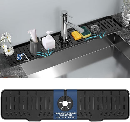 24" Splash Guard Plus Size Silicone Sink Faucet Drying Mat Handle Drip Catcher Tray Dish Sponge Holder Kitchen Accessories Protector Home Organization Gadgets Organizer