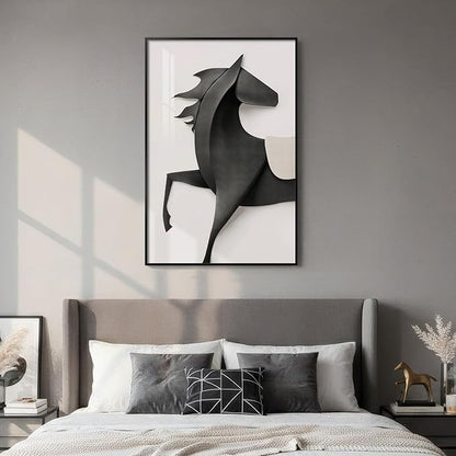 Framed Modern Black and White Horse Wall Art, Contemporary Animal Prints Paintings Artwork for Walls, Minimalist Elegant Horse Pictures for Living Room Dining Bedroom Home Office Wall Decor 24x36 In