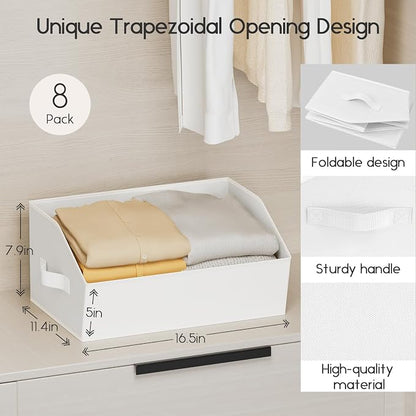 Homsorout Large Closet Organizers and Storage Bins - 6 Pack Trapezoid Storage Baskets for Shelves, Foldable Fabric Baskets with Handles Ideal for Closet, Basket, Wardrobe and Shelf Storage, White
