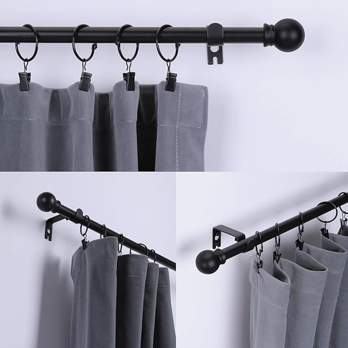 Thestoa Curtain Rods for Windows 31 or 46 Inch, 5/8" Diameter Black Curtain Rod Adjusts Length by Splicing, Suitable for Bedroom, Living Room,Kitchen,Farmhouse, Outdoor