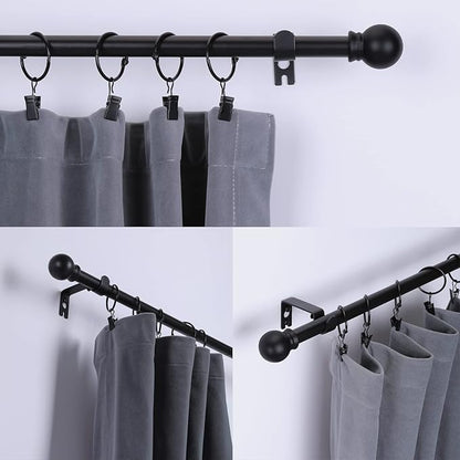 Thestoa Curtain Rods for Windows 31 or 46 Inch, 5/8" Diameter Black Curtain Rod Adjusts Length by Splicing, Suitable for Bedroom, Living Room,Kitchen,Farmhouse, Outdoor