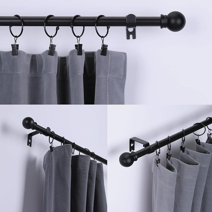 Thestoa 2 Pack Black Curtain Rods for Windows 66 to 120 Inch, 5/8" Diameter Matte Black Small Curtain Rods for Bedroom, Living Room, Kitchen, Outdoor, Farmhouse, Cafe