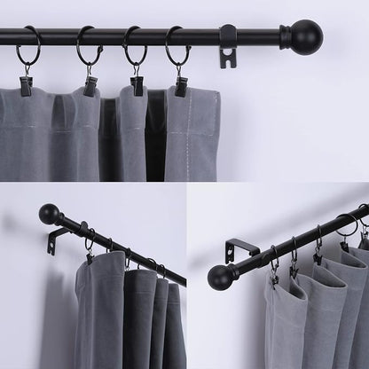 Thestoa 2 Pack Black Curtain Rods for Windows 66 to 120 Inch, 5/8" Diameter Matte Black Small Curtain Rods for Bedroom, Living Room, Kitchen, Outdoor, Farmhouse, Cafe