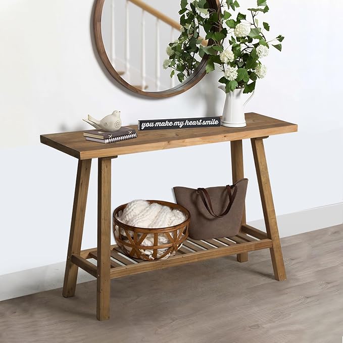 Reclaimed Solid Wood Console Table, 43.3" Farmhouse Entryway Table, Narrow Couch Tables Behind Sofa, 2 Tiers Accent Tables for Hallway, Entrance, Foyer, Living Room