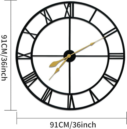 Blorple 36inch/91cm Large Wall Clocks for Living Room Decor,Wall Clocks Battery Operated,Metal,Decorative,Analog,Silent, Non Ticking,Extra Large Wall Clock (Iron Roman Numerals, 36 inches)