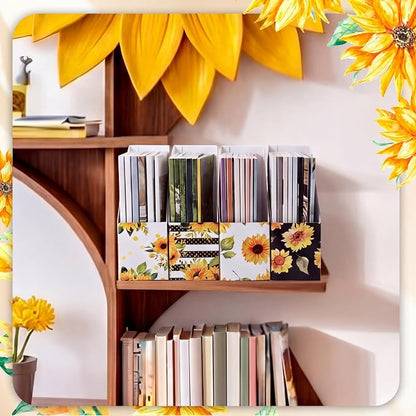 AmazingSpark Set of 4 Sunflower Magazine Holder Decorative Foldable Magazine Storage Boxes with Acrylic Label Holders Coquettish Boho Organizer for Office Home Organization Storage