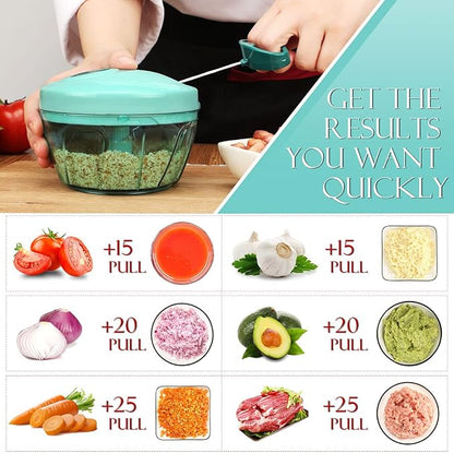 Ourokhome Manual Food Processor Vegetable Chopper, Portable Hand Pull String Garlic Mincer Onion Cutter for Veggies, Ginger, Fruits, Nuts, Herbs, etc., 500ml, Blue