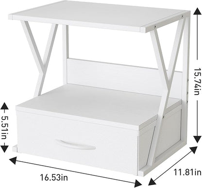 aboxoo Printer Stand for Desk with Storage Drawer, 2 Tier Desktop Or UnderDesk Shelf, Multi-Purpose Desk Organizer for Home Office, fit Fax Machine/3D Printer/Scanner, White