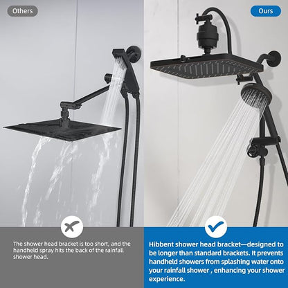 Hibbent 5-spray Dual Filtered Rainfall Shower Head Combo, High Pressure 13'' Showerhead with 10 Spray Handheld, Easy Reach 4-way Diverter Arm with Pause Mode, 71'' Hose & Holder, Oil-Rubbed Bronze