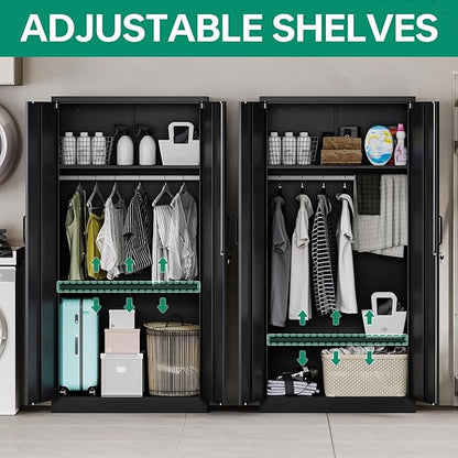 Letaya Metal Wardrobe Cabinets with Lock,Clothing Locker 72" X 36" X 18" Storage Cabinets for Home Room,Fire Department, School, Employee,Gym,Government (Black)