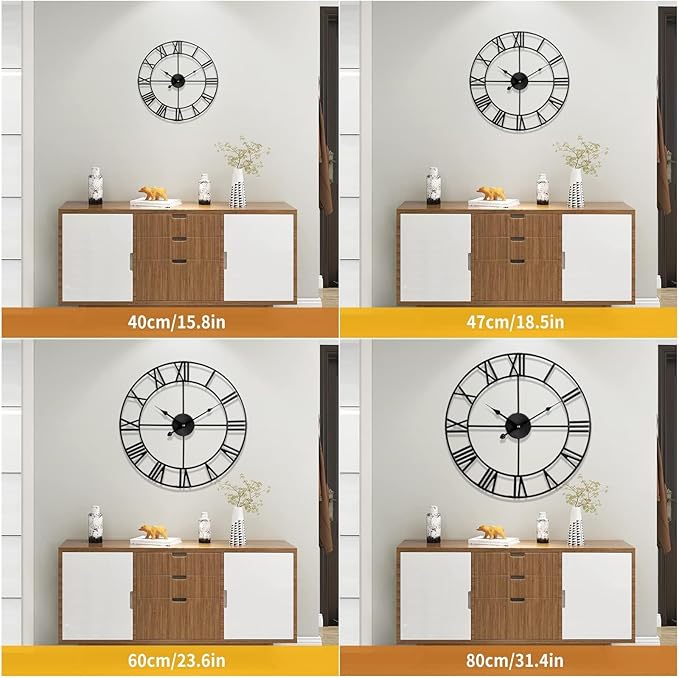 1st owned Large Wall Clock for Living Room Decor Silent Non-Ticking Decorative Wall Clock Roman Numerals Vintage Battery Operated (Black, 32 Inches)