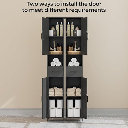 Homhedy 67" H Tall Bathroom Storage Cabinet with 2 Barn Doors and 1 Drawer, Narrow Storage Unit, Adjustable Shelves, Floor Cabinet for Bathroom, Living Room, Entryway, Kitchen, Black, (11.8" W)
