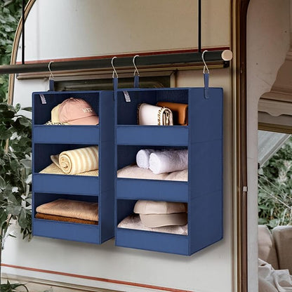 GRANNY SAYS 3-Shelf Closet Organizers and Storage, Foldable Hanging Closet Organizer, Closet Hanging Shelves with 2 Metal Hooks, Leak-Proof Hanging Organizer for Closet, Navy, 2-Pack