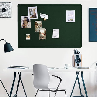 Large Bulletin Board - 48 x 36 Inches, Decorative Felt Pin Board for Wall - 4' x 3' Foldable Photo Display Board with Self-Adhesive Tape, Includes 20 Push Pins - Dark Green
