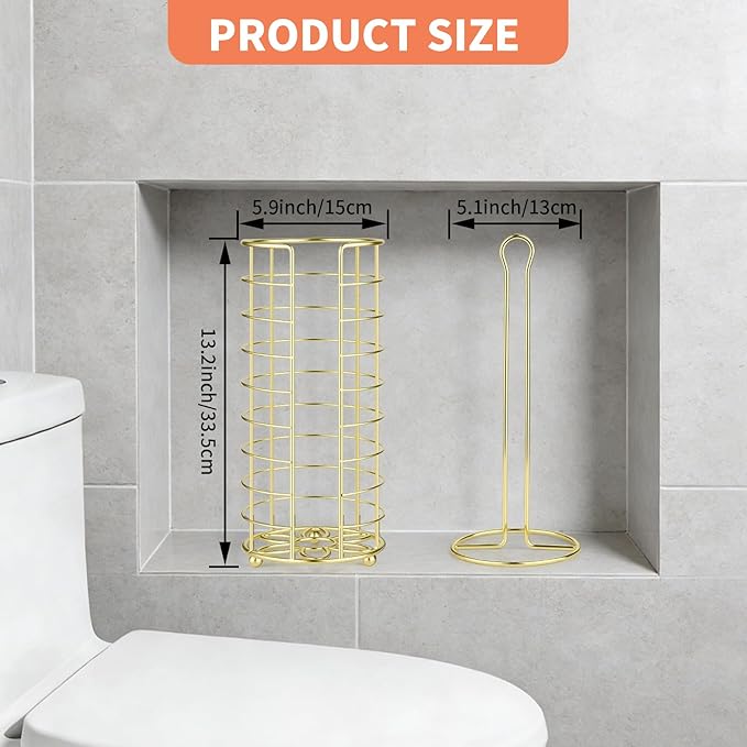 Toilet Paper Holder Stand - Freestanding Toilet Paper Storage,Gold Bathroom Organizer,3 Mega Roll Toilet Paper Roll Holder for Under Sink, Vanity, Cabinet Shelf (Gold)