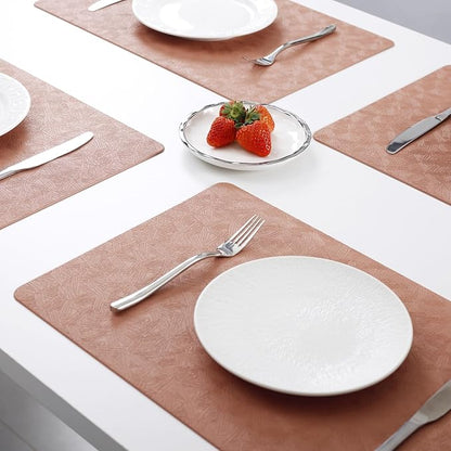 Vinyl Placemats Set of 12 Heat Resistant Easy Clean Non-Slip Place Mats for Dining Table. Faux Leather Waterproof Stain Resistant Wipeable Washable PU Table Mats(12, Coral)