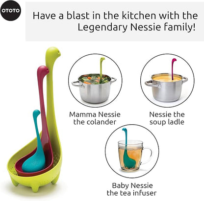The Nessie Family by OTOTO - Pack of 3 Tea Infuser, Soup Ladle, and Colander - Cute Kitchen Accessories, Cooking Gifts, Funny Kitchen Gadgets, Kitchen Gifts