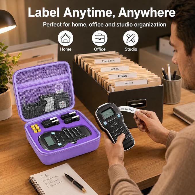 Case Compatible with DYMO Label Maker LabelManager 160/280 Portable Label Maker, Label Printer Storage Organizer for AC Adapter, Tape Cartirdges and More Accessories(Box Only) (Purple)