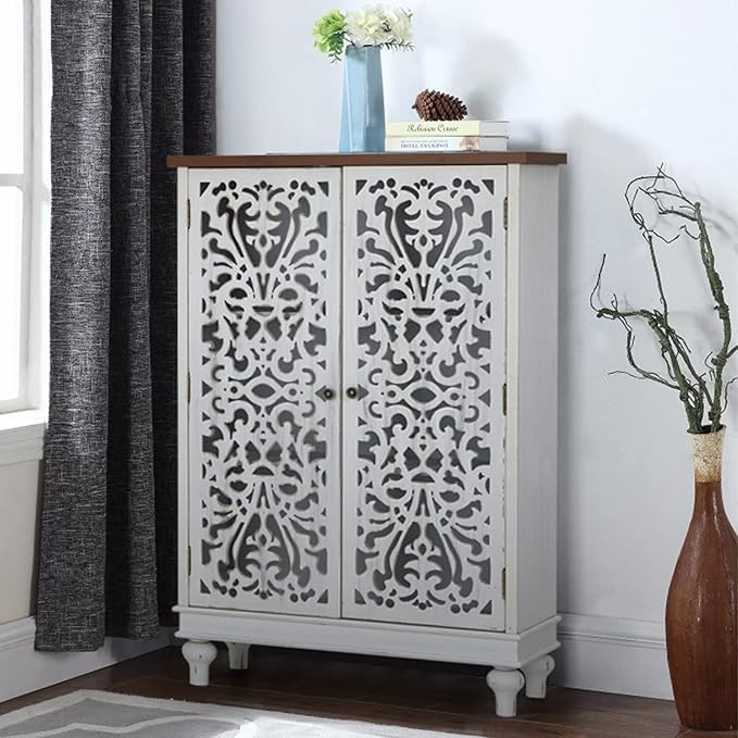 Sophia & William Tall Storage Cabinet 47.4", Decorative 2-Door Tall Accent Cabinet, for Living Room, Dining Room, White