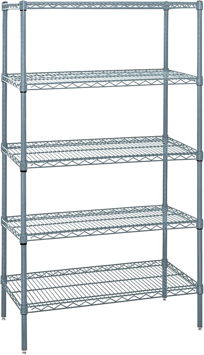 Quantum Storage Systems WR74-2460GY-5 Wire Shelving 5 Shelf Starter Units, 24" x 60" x 74", Gray Epoxy
