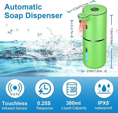 OHIFAST Automatic Foaming Soap Dispenser Touchless, USB Rechargeable Smart Hand Soap Dispenser, 6-Level Adjustable, 12.8oz/380mL Wall Mounted for Bathroom Kitchen Dish Soap-Green