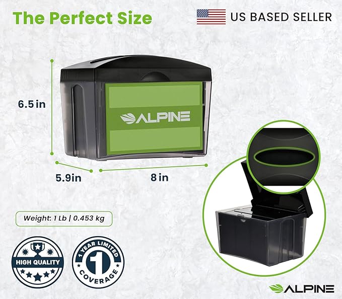 Alpine 6 Pack Tabletop Commercial Napkin Dispenser Restaurant Napkin Holder for Interfold Napkins with 2 Side Marketing Space Insert for Restaurants, Cafeterias, Food Trucks, Clubs - Black