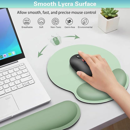 Mouse Pad with Wrist Rest Set, 3-in-1 Wrist Support Mousepad Set, Gaming Mat Pad with Anti-Skid Base,Ergonomic Mouse Pad Green,Memory Foam Gel Wrist Rest for Computer Keyboard