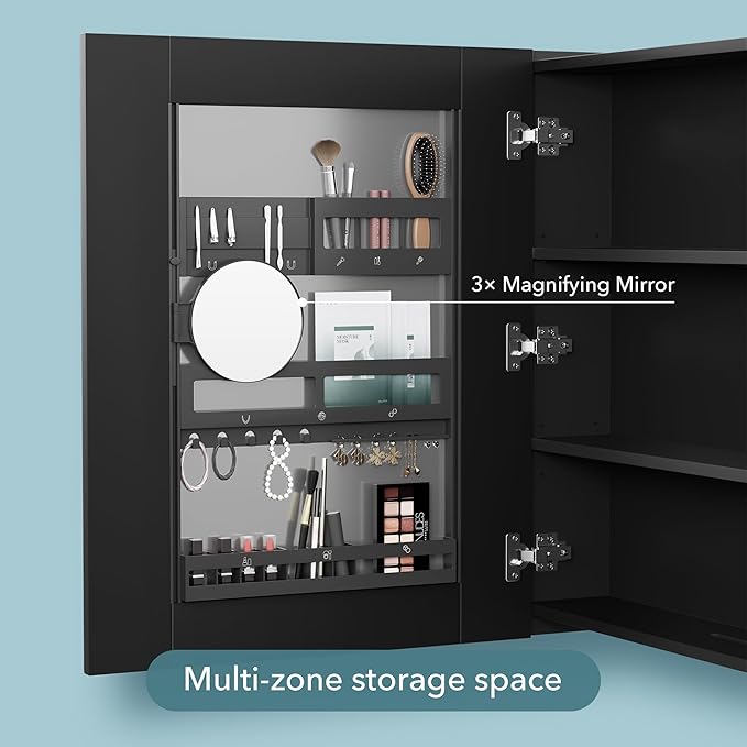 Bathroom Cabinet - Large Single Door 24x30 inchs Wall Cabinet Mirror Medicine Cabinet with Facial Tissues Slot and Multifunctional Storage Area