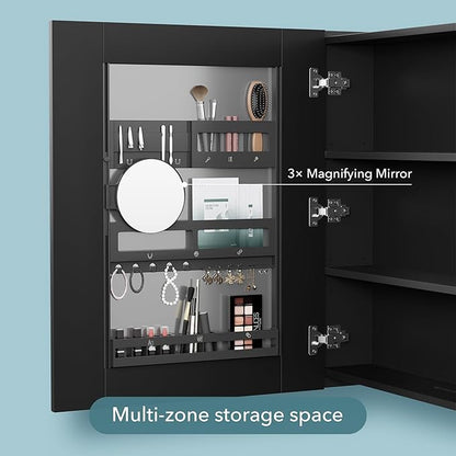 Bathroom Cabinet - Large Single Door 24x30 inchs Wall Cabinet Mirror Medicine Cabinet with Facial Tissues Slot and Multifunctional Storage Area