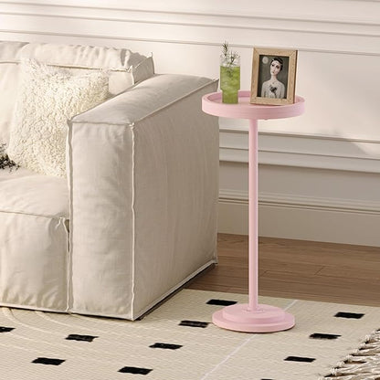 HOOBRO Small Round Side Table, Drink Table, Coffee Martini Table with Pedestal Accent for Small Spaces in Living Room, Bedroom, Sofa Couch, Pink KK168BZ01