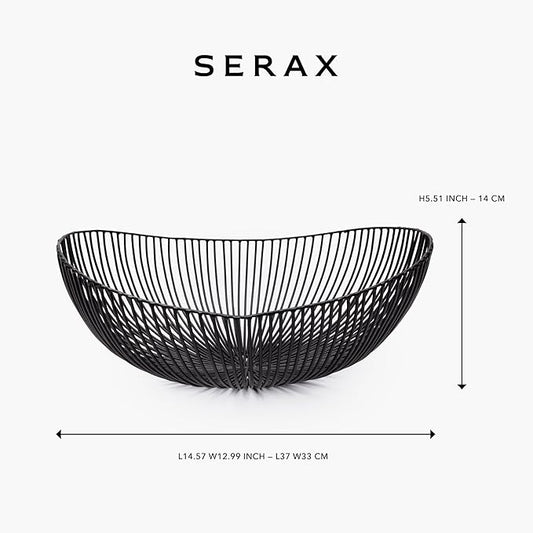 Serax Home Decor Fruit Bowl | Metal sculptures interior accessories by Antonino Sciortino | Oval Black Iron Kitchen Basket | Modern House Decor or Kitchen Storage for Counter and Table