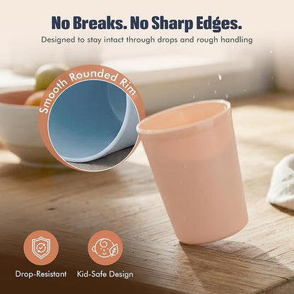 MASTERCOOK 6 Pcs. Small Reusable Cups –8 oz Unbreakable Drinking Glasses -Toddler Cups for Water, Juice, Milk–BPA Free Stackable Tumblers Plastic Cup set for Kitchen, Picnics, Parties- Kid-Friendly