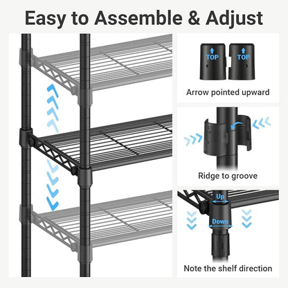 VIPEK V7S Clothes Rack Heavy Duty Max Load 720lbs, Garment Rack with 7 Tiers Adjustable Shelves Portable Closet Metal Sturdy Wardrobe Storage System for Walk-in Closet (Black)