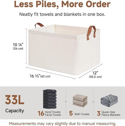StorageWorks Fabric Storage Bins, Large Storage Baskets for Shelves, Closet Organizers and Storage Bins with Metal Frame, Handles, Natural Color, 4-Pack