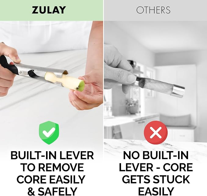 Zulay Kitchen Ultra Sharp Apple Corer Tool - Stainless Steel, Sharp & Serrated Blade Cores in Seconds - Easy to Use & Clean, Durable Apple Core Remover for Apples & Small Fruits - Black