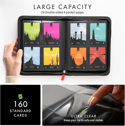 Vault X 4 Pocket Zip Binder, 160 Cards, Exo-Tec Material, 20 Side-Loading Pages (Red)