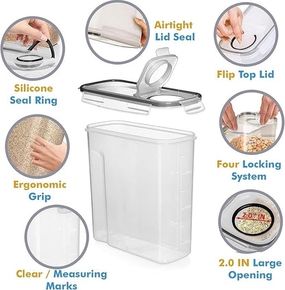 Shazo 2 Pack (15.4 Oz Cereal Capacity) Small Airtight Cereal Containers Storage with Lids, Perfect Space Saving BPA-Free Plastic Container, Pantry Organization and Canister for Rice, Sugar & Flour
