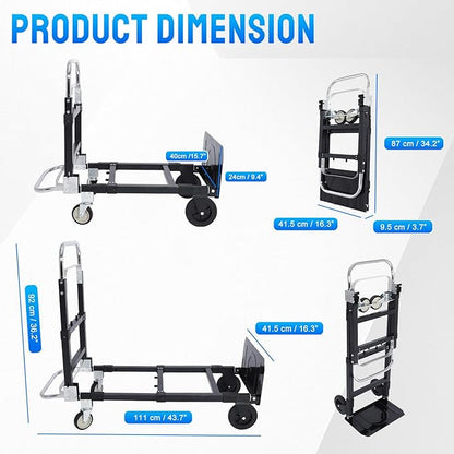 KAFLLA 3-in-1 Folding Hand Truck, 660 lbs Heavy Duty Convertible Hand Truck Dolly with Retractable Handle & 4 Rubber Wheels, Collapsible Moving Cart for Home, Office & Warehouse