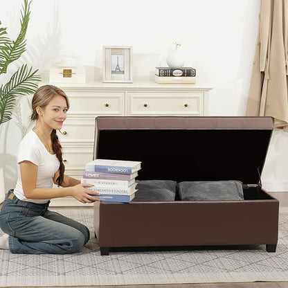 Homebeez 40" Faux Leather Storage Ottoman Bench, End of Bed Bench, Upholstered Bench with Storage for Living Room,Bedroom,Entryway (40" Brown)