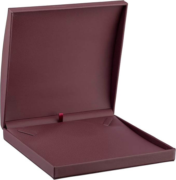 Luxury Dome-Shape Leather Necklace Box - Leather Interior Chain & Necklace Jewelry Gift Box for Men & Women - Necklace Case with Cream Ribbed Fancy Outer Box & Matching Bow Ribbon