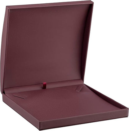 Luxury Dome-Shape Leather Necklace Box - Leather Interior Chain & Necklace Jewelry Gift Box for Men & Women - Necklace Case with Cream Ribbed Fancy Outer Box & Matching Bow Ribbon