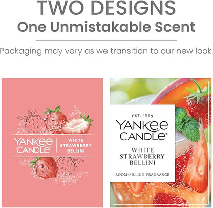 Yankee Candle Medium Pillar Scented Candle with up to 115 Hour Burn Time, Premium Plant Wax Blend for Consistent Burn, 14.25 oz Pillar Candle with Room Filling Fragrance, White Strawberry Bellini