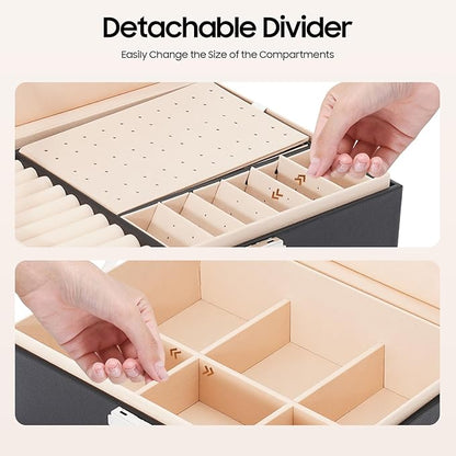 Jewelry Box Organizer, 2 Layer Classical Organizer, Jewelry Display Box for Necklaces Earrings Bracelets Rings Watches - Black