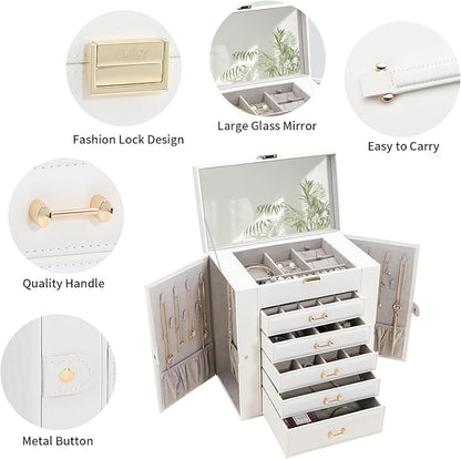 Jewelry Box for Women, Large Jewelry Organizer Tary, Jewelry Holder Organizers and Storage for Earring, Ring, Necklace, Bracelets(White)