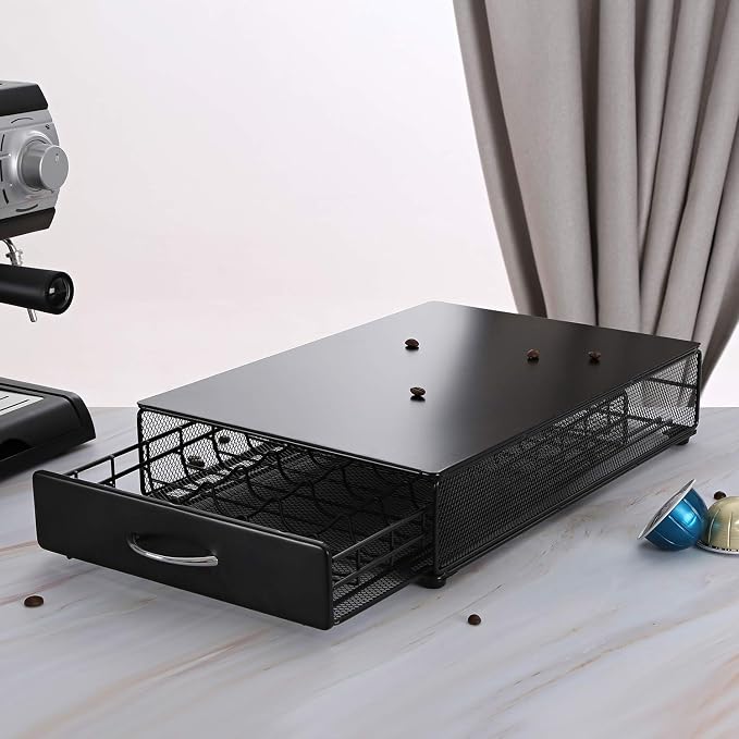 HiveNets Nespresso Vertuoline Capsule Storage Drawer Vertuo Coffee Holder Metal Multiple Flavors Pods Organizer 40 Pcs Capacity