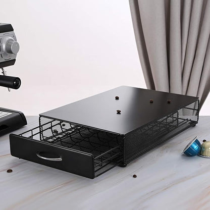 HiveNets Nespresso Vertuoline Capsule Storage Drawer Vertuo Coffee Holder Metal Multiple Flavors Pods Organizer 40 Pcs Capacity