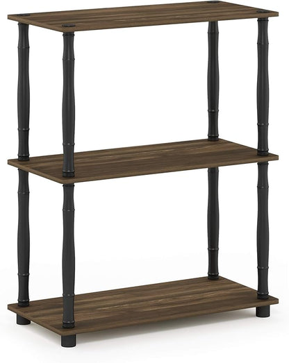 Furinno TURN-N-TUBE Storage Shelves, 3-Tier Book Shelf, Corner Shelf, Toolless Open Shelves, for Organization and Storage, Living Room, Garage, Home Office, Columbia Walnut